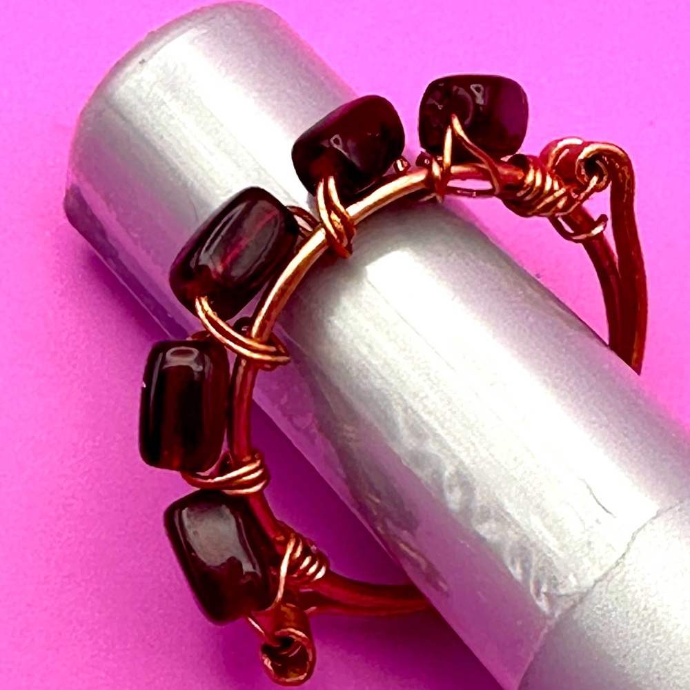 Handmade copper and garnet ring
